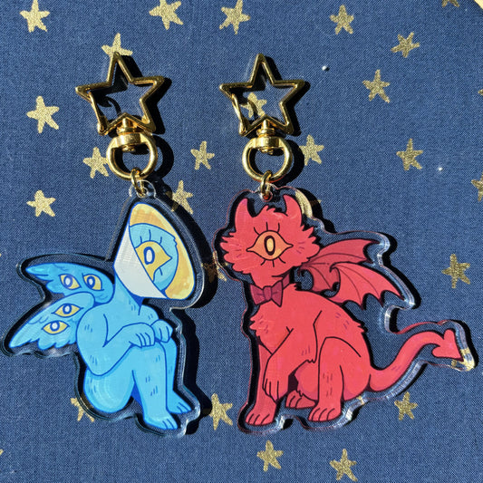 Cone Angel and Cat Demon Keychains