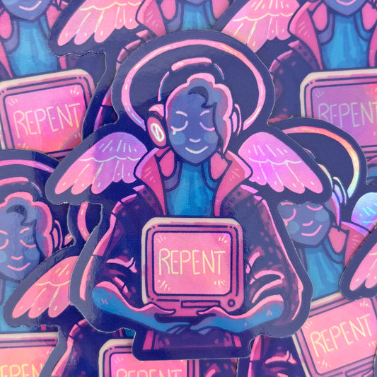 Cyberpunk Repent Holographic Sticker